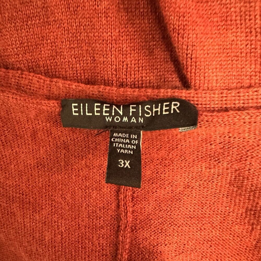 Eileen Fisher Sweater 3X 100% Merino Wool Red Orange Italian Yarn V-neck Dolman - Picture 7 of 9